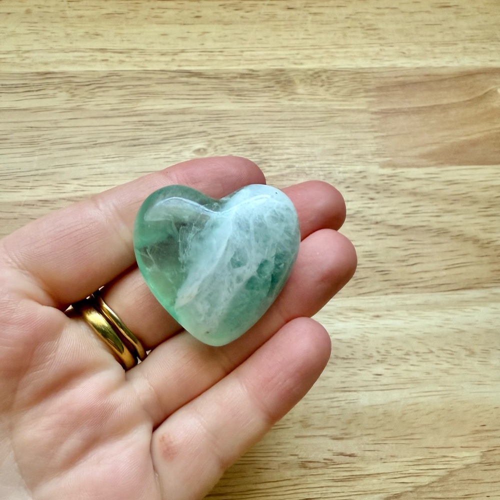 Green Fluorite Heart Polished Stone Pocket Charm